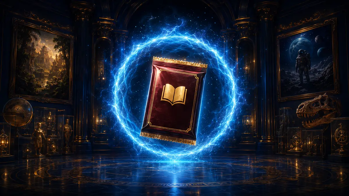 A glowing WonderRush knowledge pack inside a museum portal